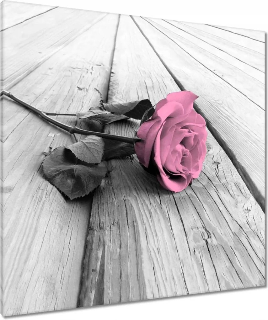 Vászonkép 90x90 Rózsa világos deszkákon