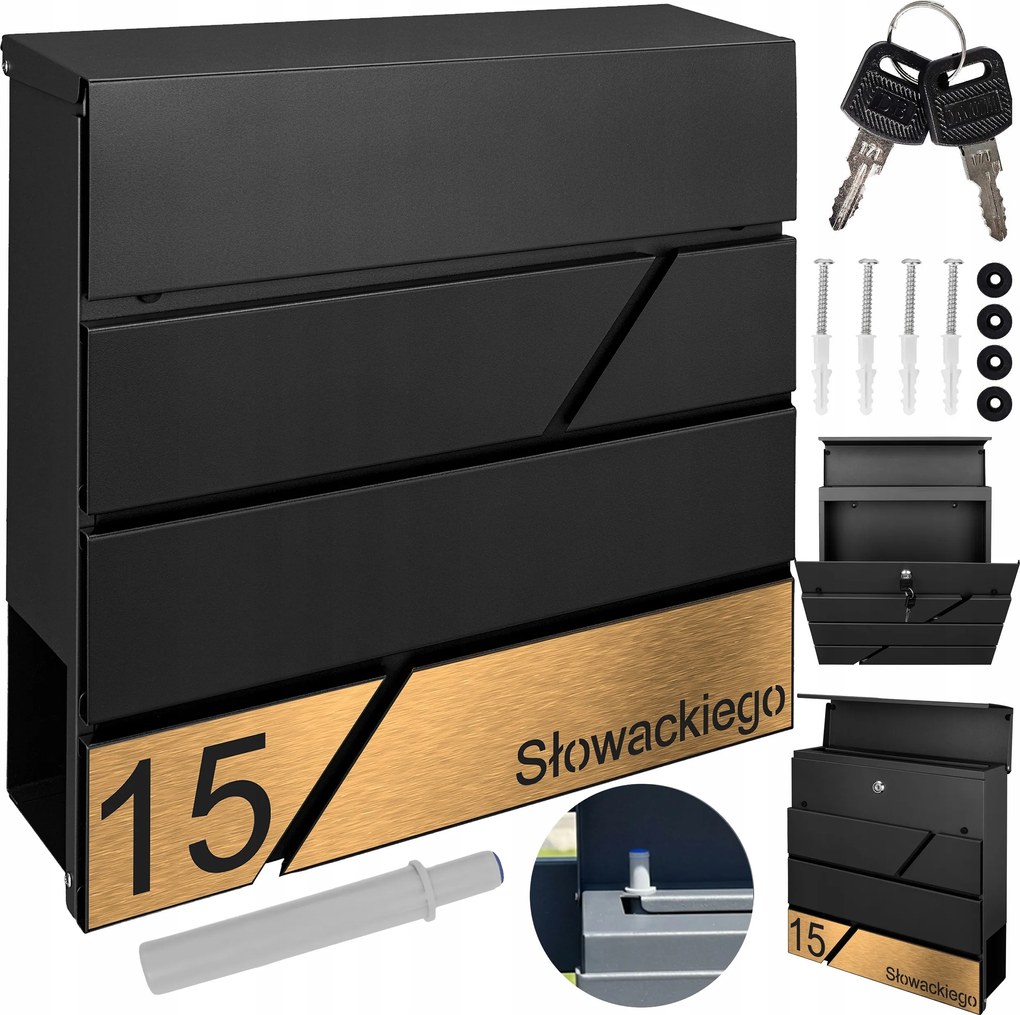 Modern Fekete Arany Laminált Postaláda