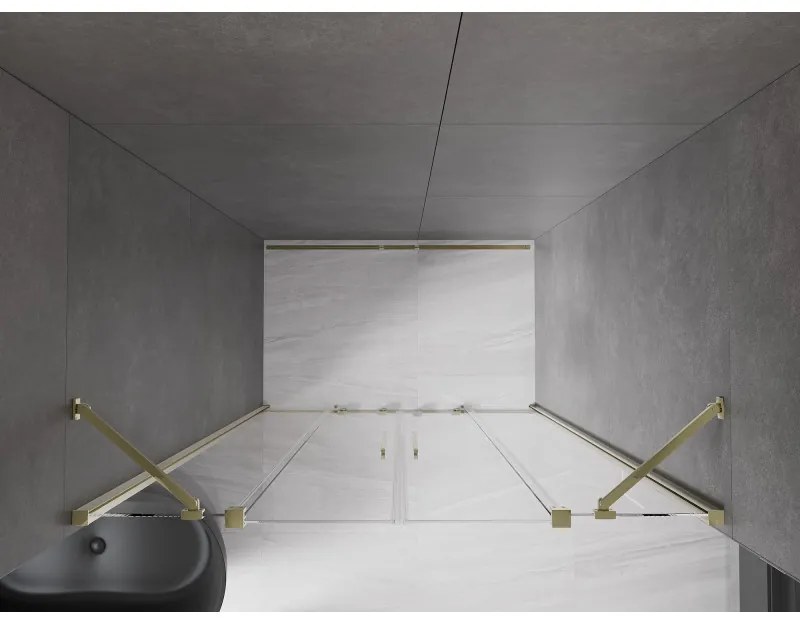Mexen Velar Duo, nyitható tolóajtó 150x200 cm, 8mm átlátszó üveg, arany fényes, 871-150-000-02-50