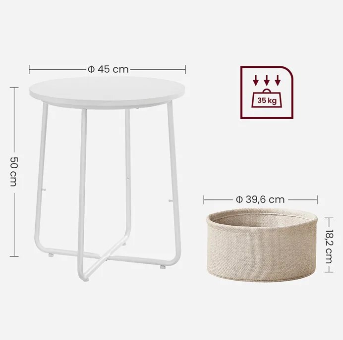 Lerakóasztal 45x45x50 cm, MDF, fehér, AKF-E1023 WT