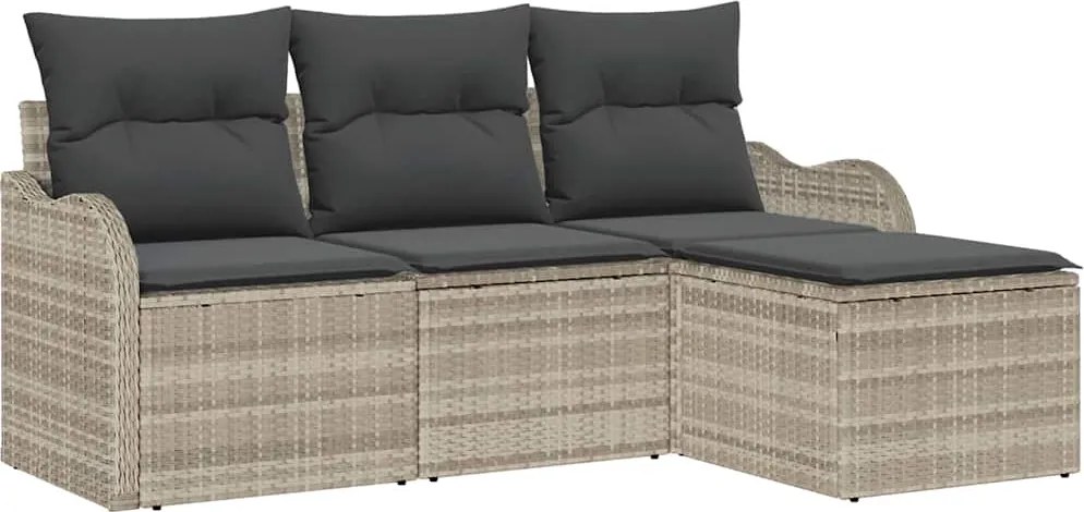 vidaXL Kerti Kanapé Szett tárolóval 4 pcs Világosszürke polirattan