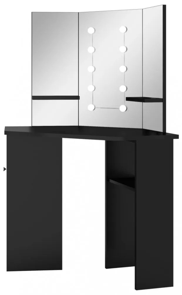 fekete sarok fésülködőasztal LED világítással 111x54x141,5 cm