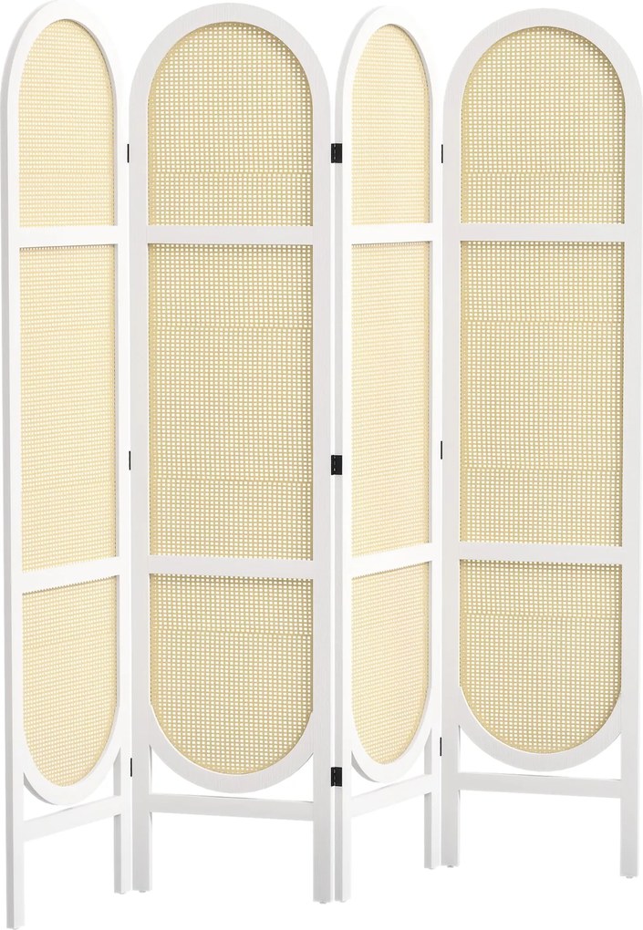 HOMCOM Belső Fa Terelő 4 Panel 170 x 160 cm, Összecsukható és Hordozható, Kézzel Szőtt Minta, Elválasztó Partíció Nappaliba, Hálószobába, Otthonra, Fe