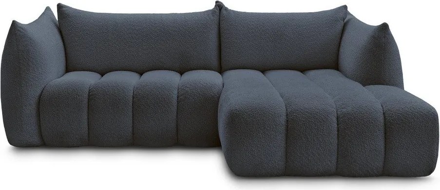 Sötétkék buklé sarokkanapé (jobb oldali-heverő résszel) Azra – Bobochic Paris