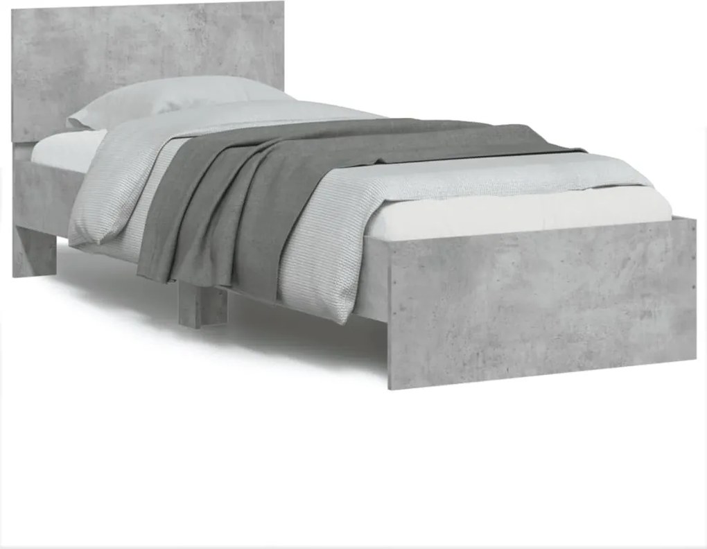 vidaXL betonszürke szerelt fa ágykeret fejtámlával 90 x 200 cm