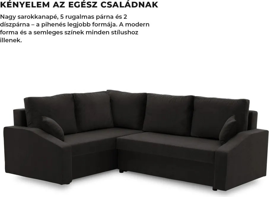 Grande Plus sarokkanapé, baloldali, szövet anyag, fekete