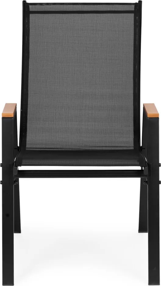 Kerti szék, MultiGarden SC-092W-4-1, fekete, 72 x 55 x 92 cm, acél keret, textil, egymásba rakható, karfás, csúszásgátló lábak, 120 kg teherbírás, 4 db-os szett