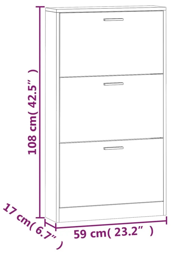 betonszürke szerelt fa cipőszekrény 59x17x108 cm