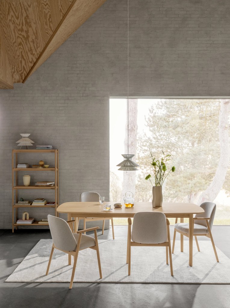 MAZZONI EXPORT RODERIC Bézs (Apia 453 szövet)/fehérített olajozott tölgyfa váz - RETRO FA SZÉK ZSENÍLIA NAPPALIBA ÉTKEZŐBE KONYHÁBA