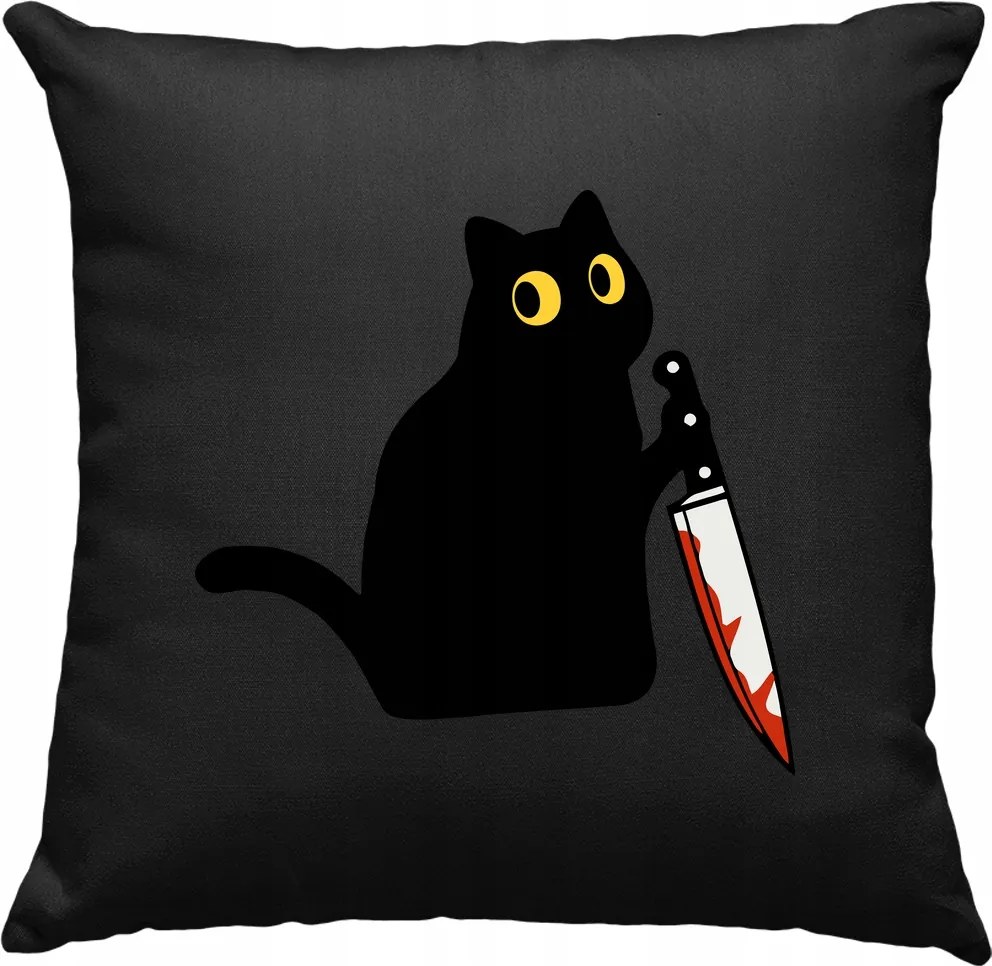 Sötét macska párna késsel, fekete