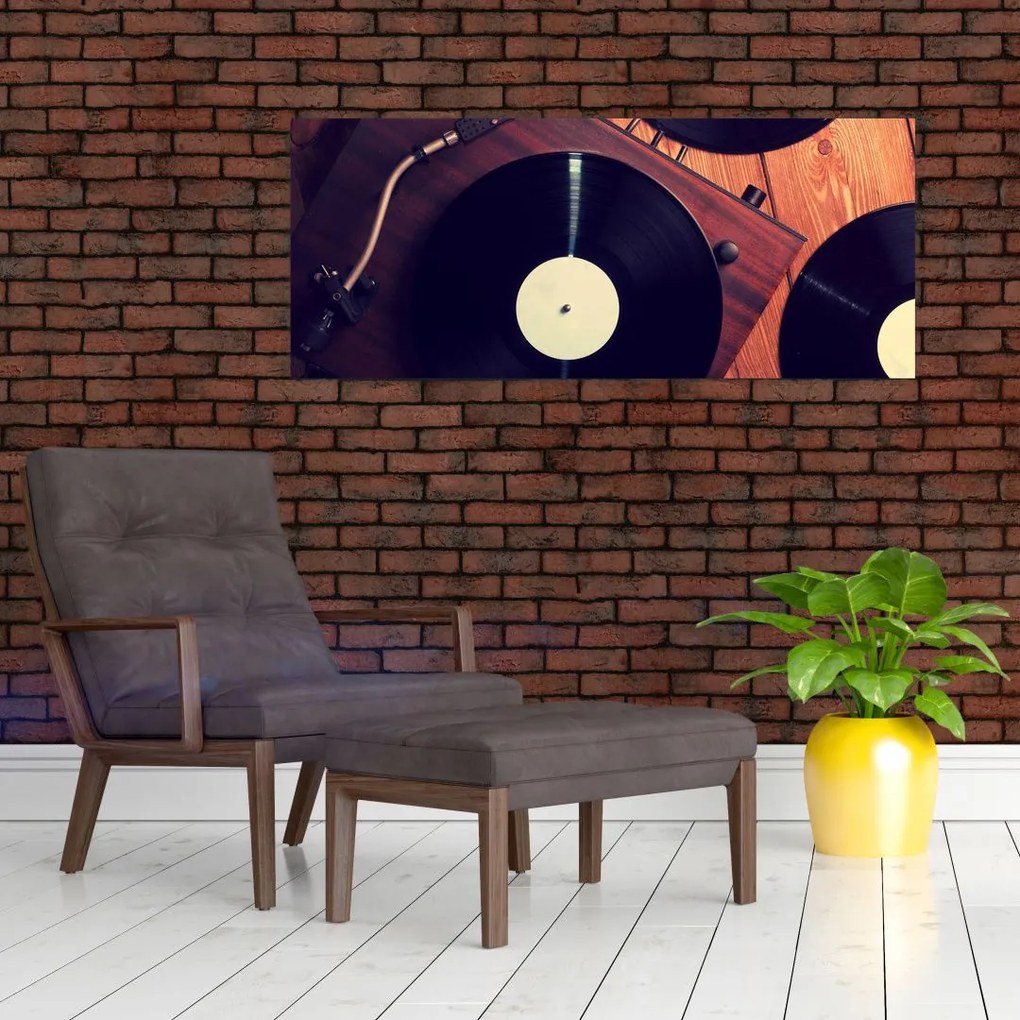 Gramofon lemezek képe (120x50 cm)