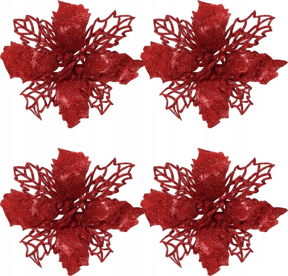 4 X Virágok Karácsonyfa Virág Csillag Medál Dekoráció Piros