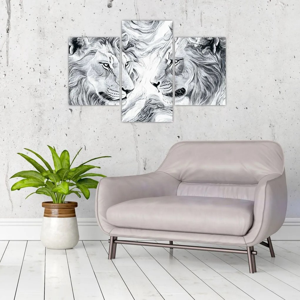 Kép - Rajzolt oroszlánfejek (90x60 cm)