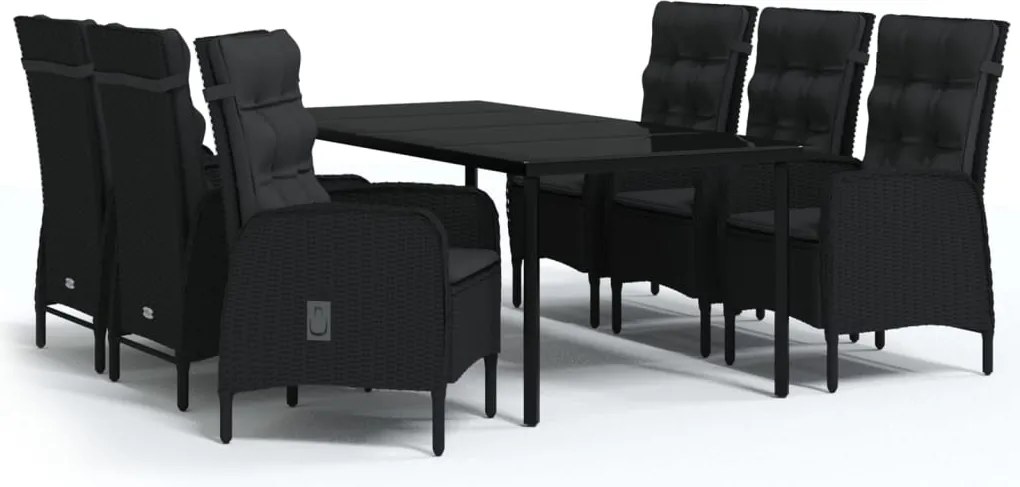 vidaXL 7 részes fekete kerti étkezőgarnitúra párnákkal