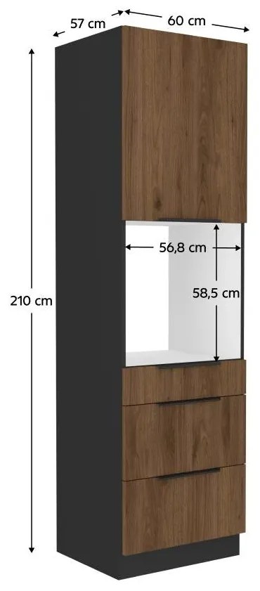 Magas szekrény beépíthető sütőhöz Monzesa 60 DPS 210 3S1F (okapi dió + fekete) . 1096972