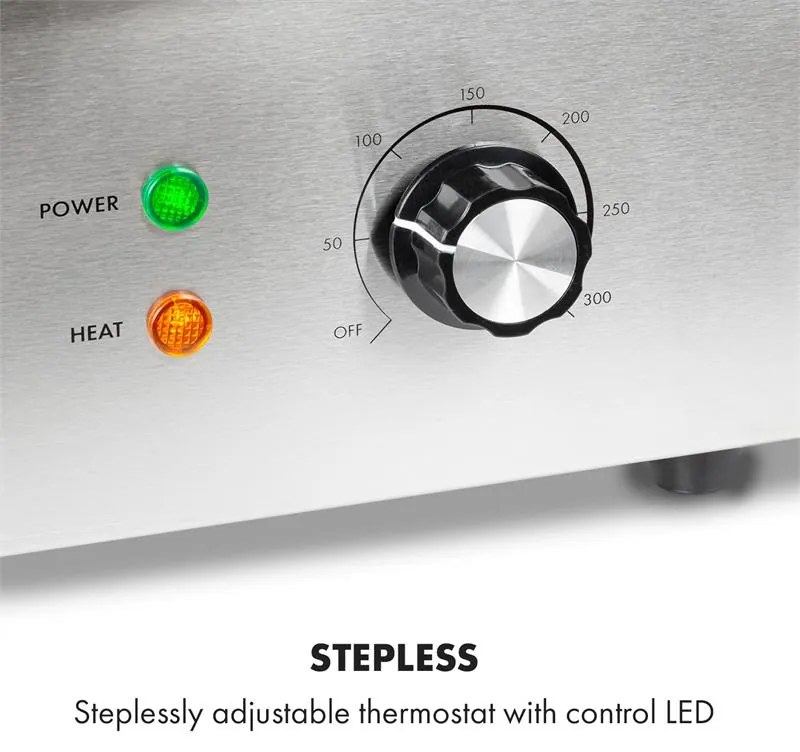 Klarstein Grillmeile 3000GR, elektromos grill, 3000 W, grill lap, 54,5 x 35 cm, sima/bordás