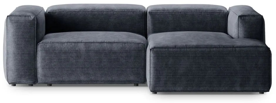 Szürkéskék kordbársony sarokkanapé (jobb oldali-heverő résszel) Bergamo – Cosmopolitan Design