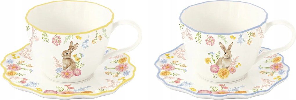 2 db-os porcelán csésze szett 120ml csészealjjal nyuszi virágok Húsvét
