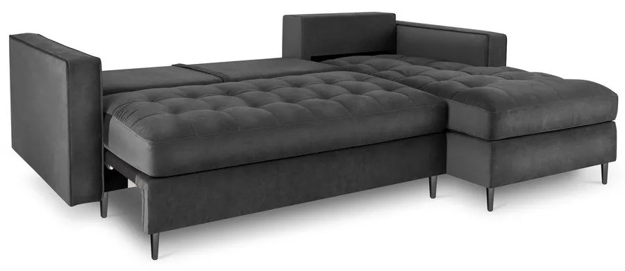 Santo sötétszürke kinyitható bársony sarokkanapé, jobb oldali - Milo Casa