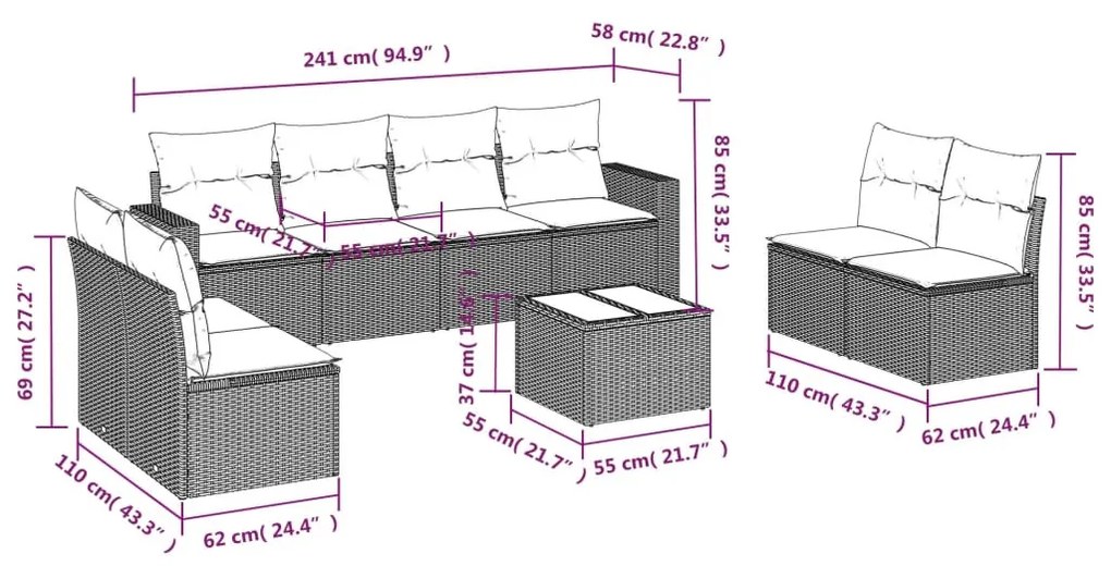 9 részes barna polyrattan kerti ülőgarnitúra párnákkal