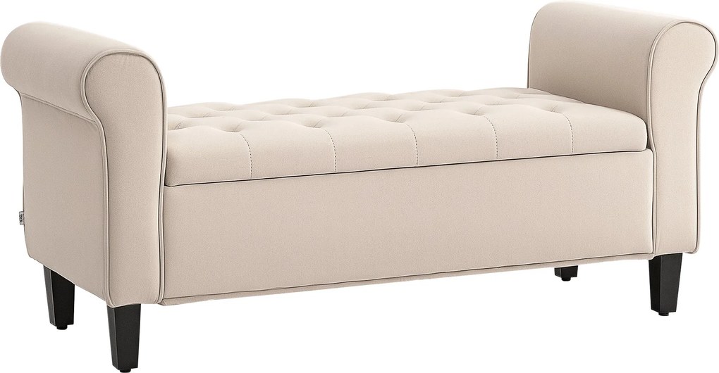 HOMCOM Tárolós Ágyvégi Pad Rolled Armrests-tel, Plüss Hatású Anyagban, Bejárathoz és Nappalihoz, 126x48.5x57 cm, Bezsárga | Aosom