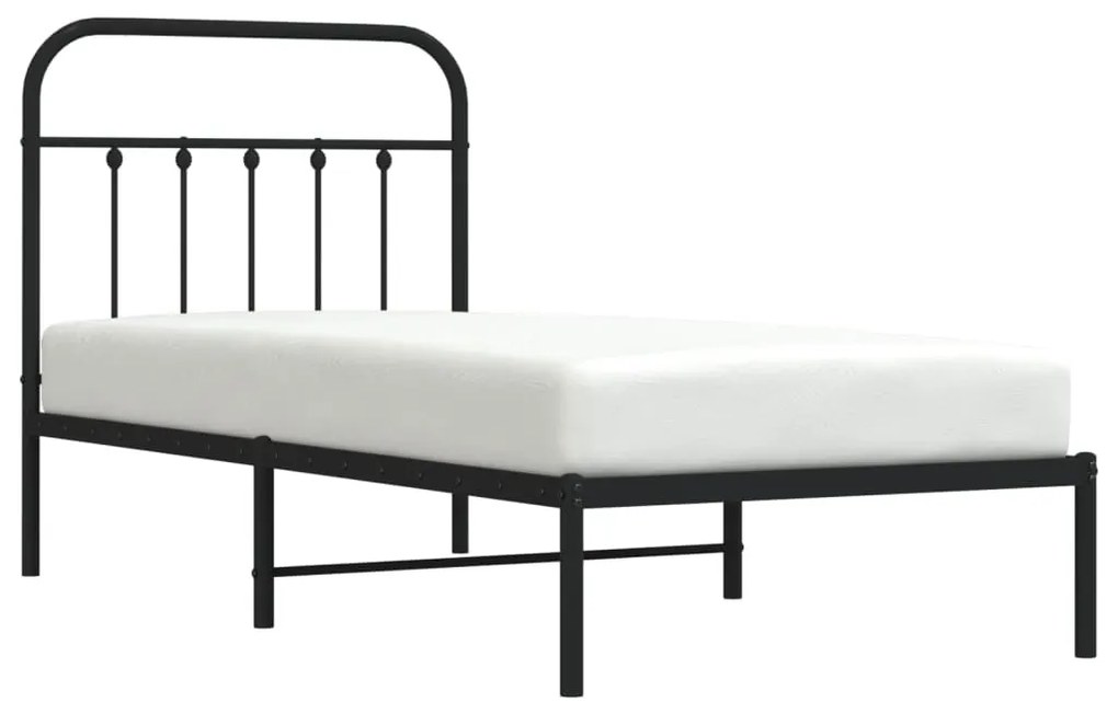 fekete fém ágykeret fejtámlával 90 x 190 cm