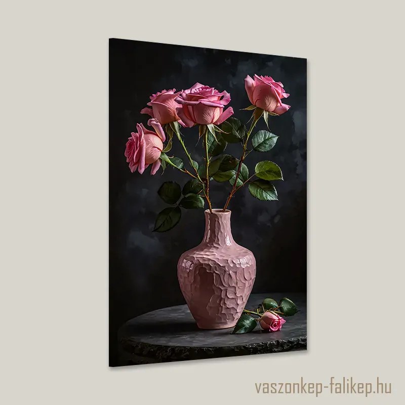 Rózsaszín rózsák vázában – elegancia otthonod falán 40x60cm