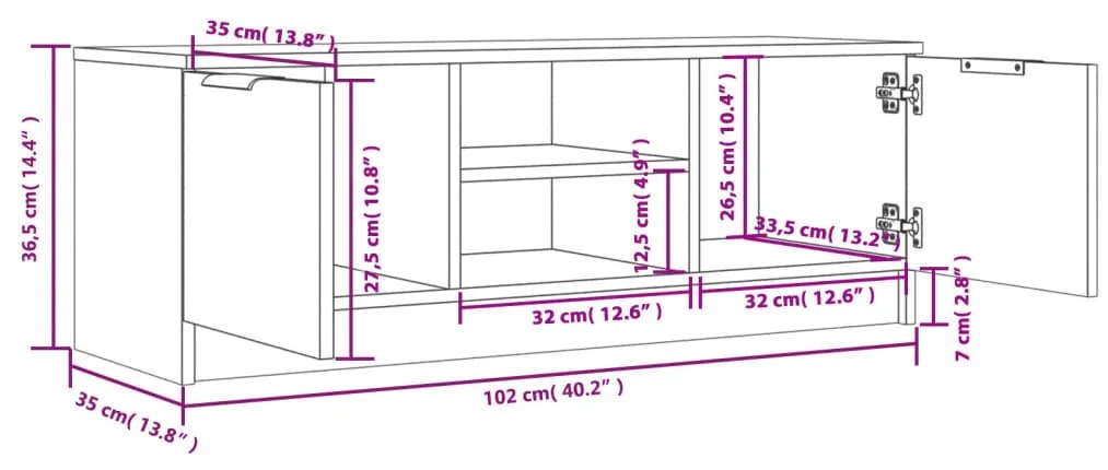 fekete szerelt fa TV-szekrény 102 x 35 x 36,5 cm
