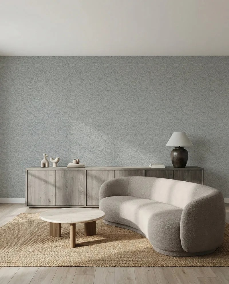 Esselle Home Elemental Dalty drapp-kék hullámos texturált vlies tapéta – 100626EH