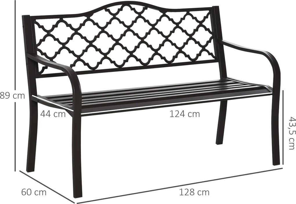Outsunny Vidéki Chic Stílusú 3 Személyes Kerti Pad Teraszra 128L x 60W x 89H cm Korrozióálló Epoxi Fém Öntöttvas Barna | Aosom