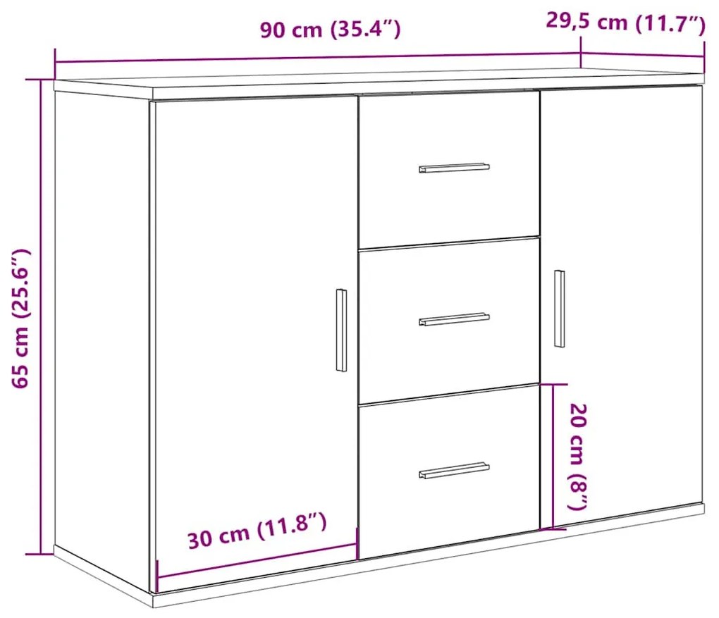 antik fa színű szerelt fa tálalószekrény 90x29,5x65 cm