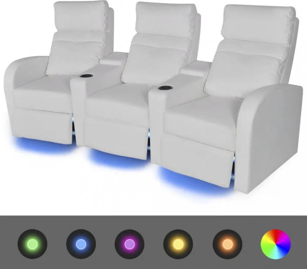 Led 3 személyes műbőr dönthető támlájú fotel fehér