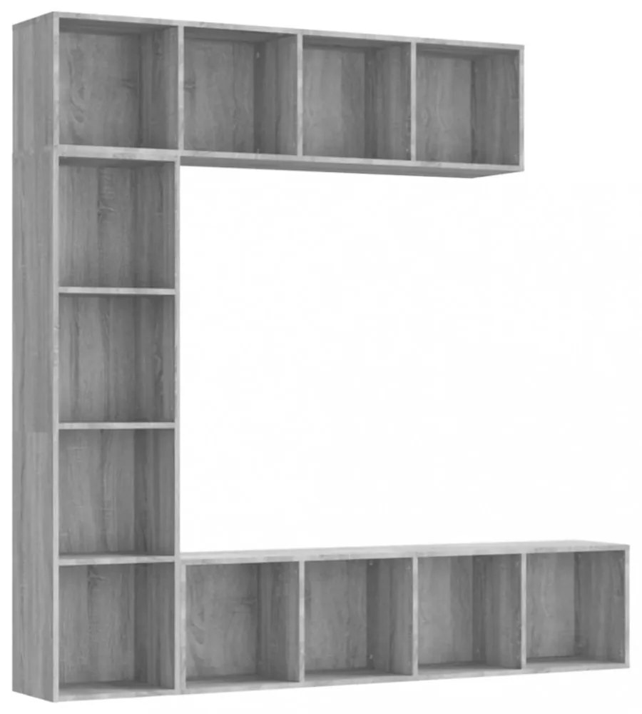 3 részes szürke sonoma fatermék könyv/TV-szekrény 180x30x180 cm