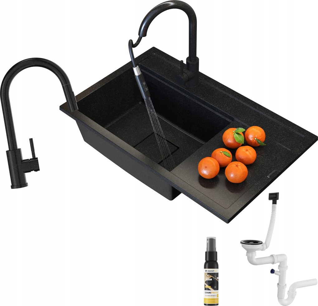 Gránit Mosogató Fekete Pöttyös Rendo Konyhai Csaptelep Modern Szett