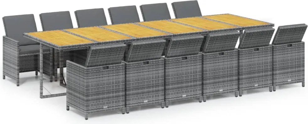 vidaXL 13 részes szürke polyrattan kerti étkezőgarnitúra párnákkal