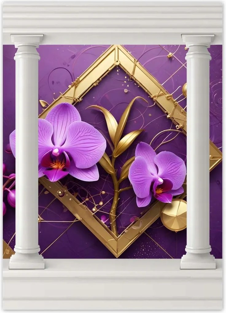 Poszterek 50x70 Lila orchideák és arany