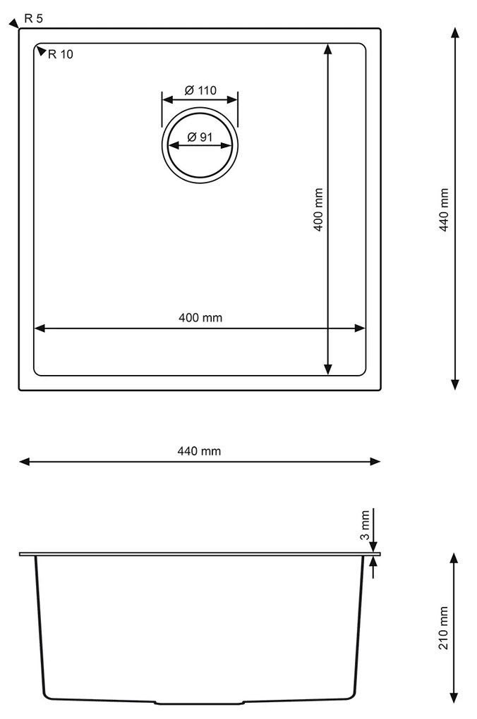 Erga HD, 1 kamrás acél mosogató 440x440x210 mm, arany, ERG-MLS-HD4444G