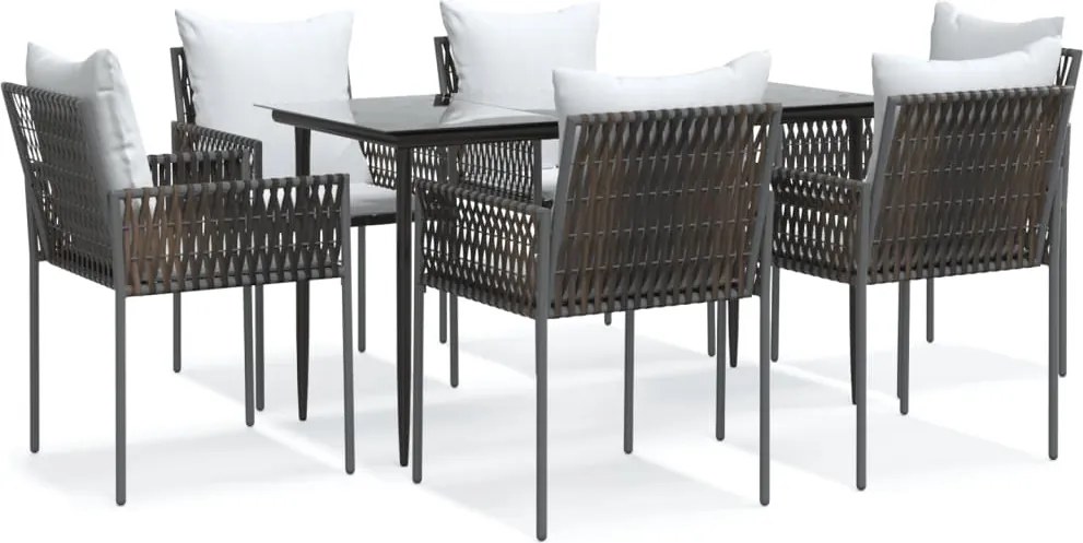 vidaXL 7 részes polyrattan és acél kerti étkezőgarnitúra párnával