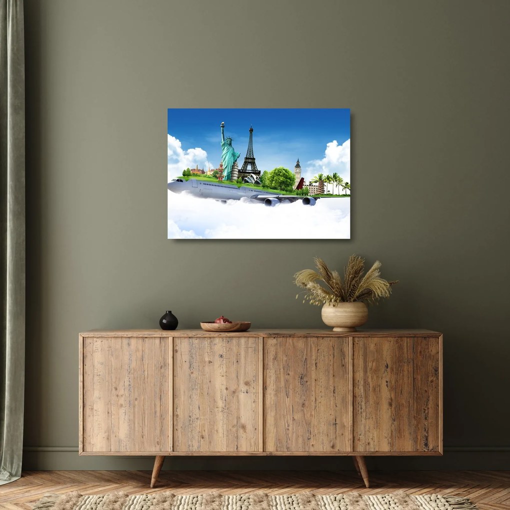 Kép - utazás a világ körül (üvegen) (70x50 cm)