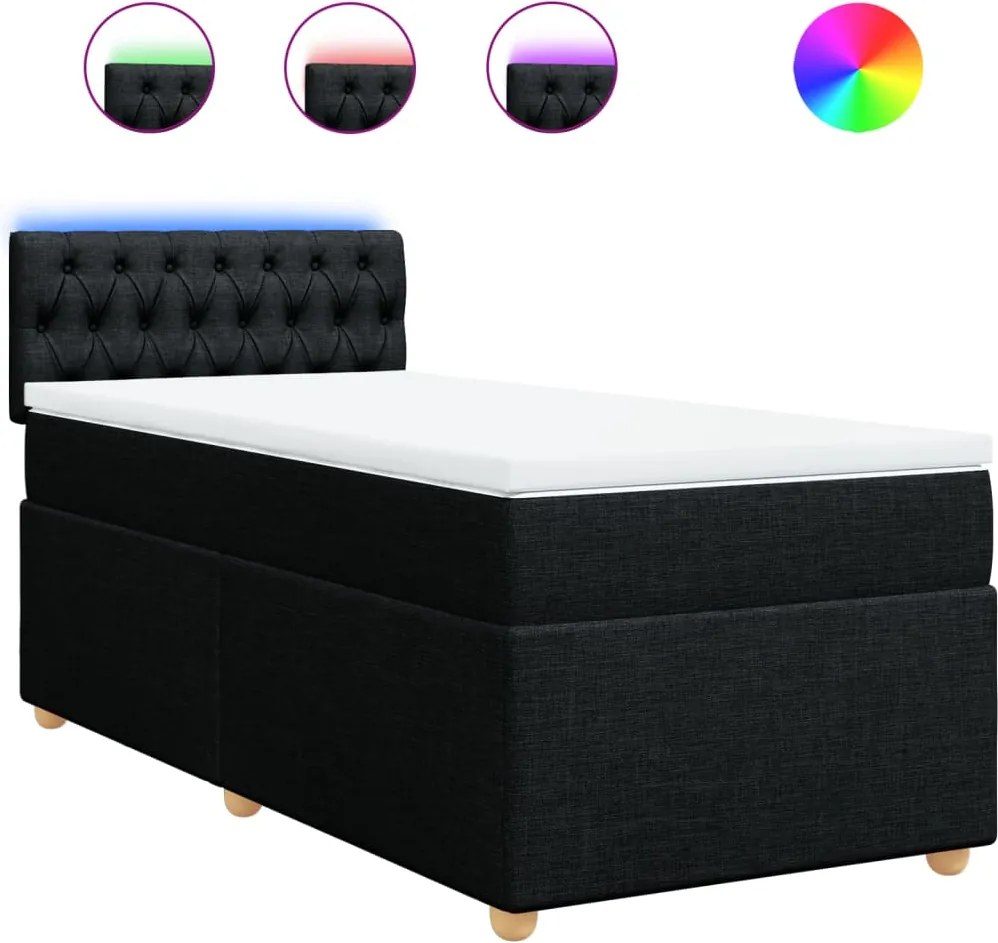 vidaXL fekete szövet rugós ágy matraccal 90x200 cm