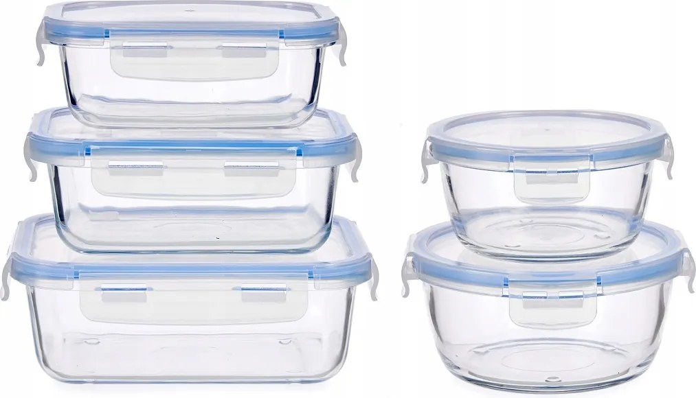 Egészséges Üveg 5x Légmentesen Záródó Ételtároló Dobozok Fedéllel Lunchbox Ar