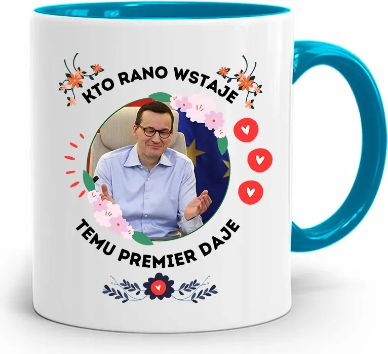 Kék Politikus Bögre Mateusz Morawiecki Miniszterelnök fényképes nyomtatással