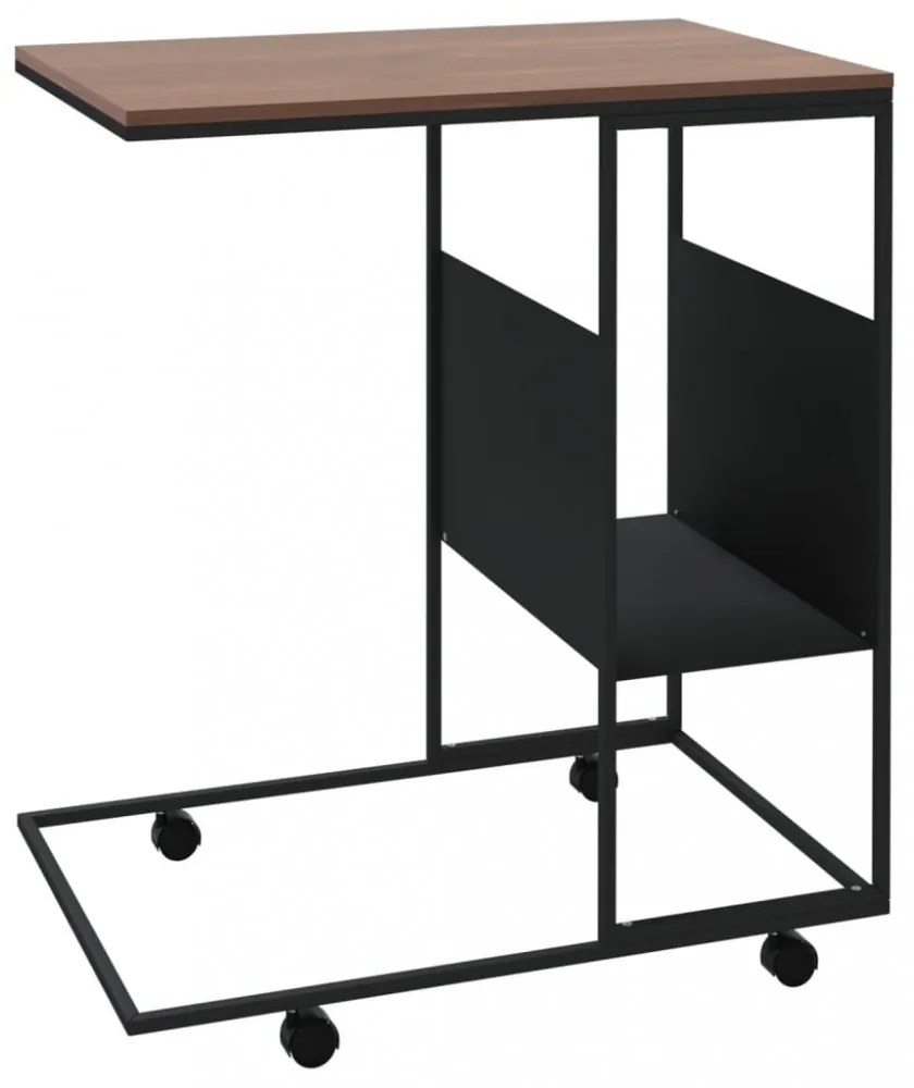 fekete szerelt fa kisasztal kerekekkel 55x36x63,5 cm
