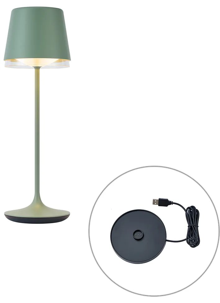 Asztali lámpa zöld LED-del IP65 újratölthető töltőállomással - Bass