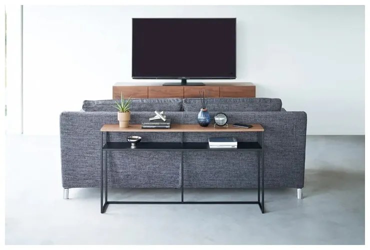 Fekete-sötétbarna konzolasztal kőrisfa dekorral 20,5x126 cm Tower – YAMAZAKI