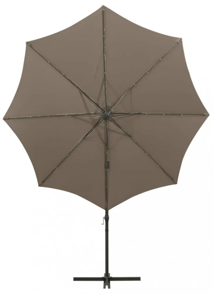 tópszínű konzolos napernyő rúddal és LED-fényekkel 300 cm