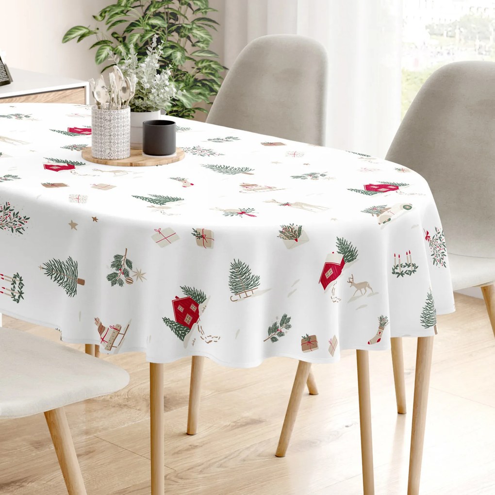 Goldea asztalterítő - extra erős 100% - os pamut - tradicionális karácsonyi - ovális 120 x 160 cm