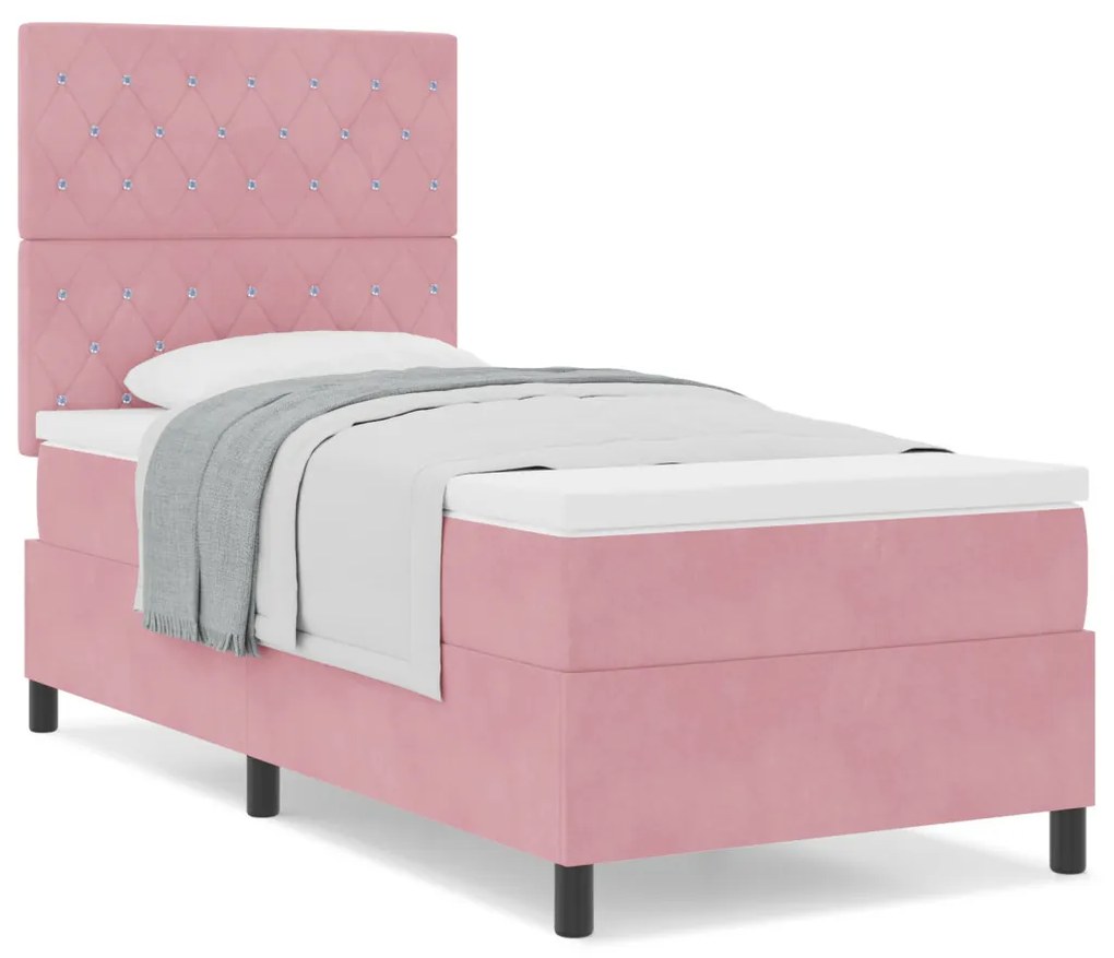 Boxspring Ágy Matraccal Rózsaszín Egyszemélyes Bársonyos