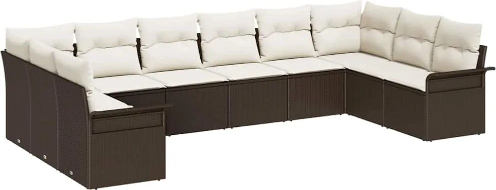 vidaXL Kerti Kanapé Szett párnával 10 pcs Barna polirattan