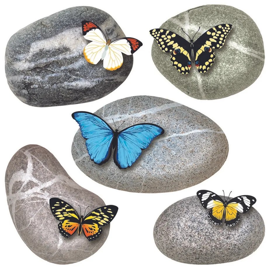 Butterflies on Stones öntapadó dekoráció, 30 x 30 cm